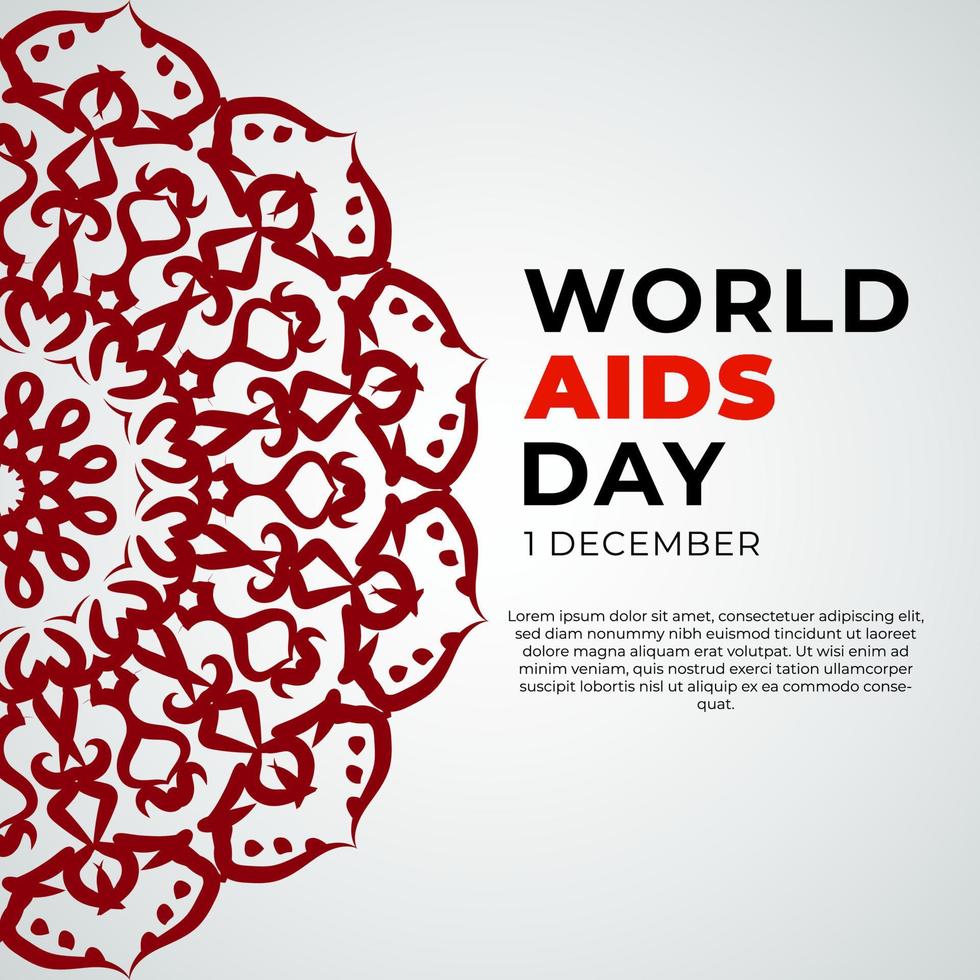 Modello di banner o carta della giornata mondiale dell'AIDS del 1 dicembre e sfondo con mandala vettore