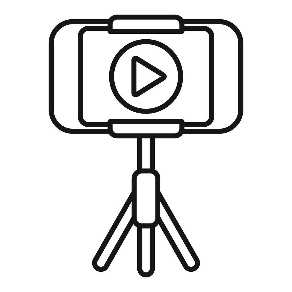 video smartphone su tripode icona schema vettore. in linea media vettore