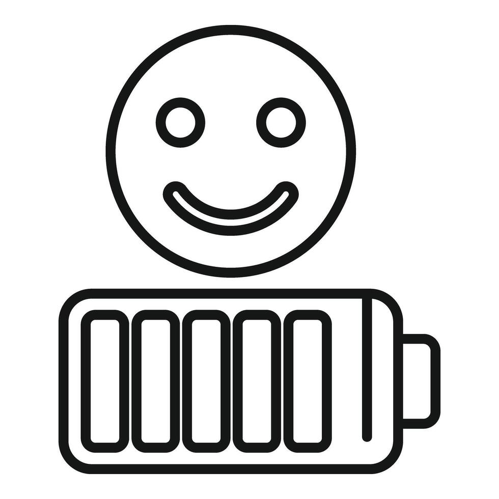 pieno batteria livello emoji icona schema vettore. sorriso eccellente vettore