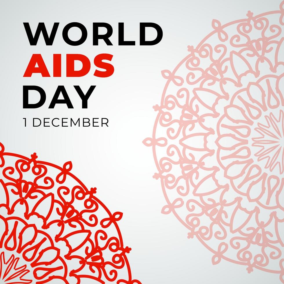 Modello di banner o carta della giornata mondiale dell'AIDS del 1 dicembre e sfondo con mandala vettore