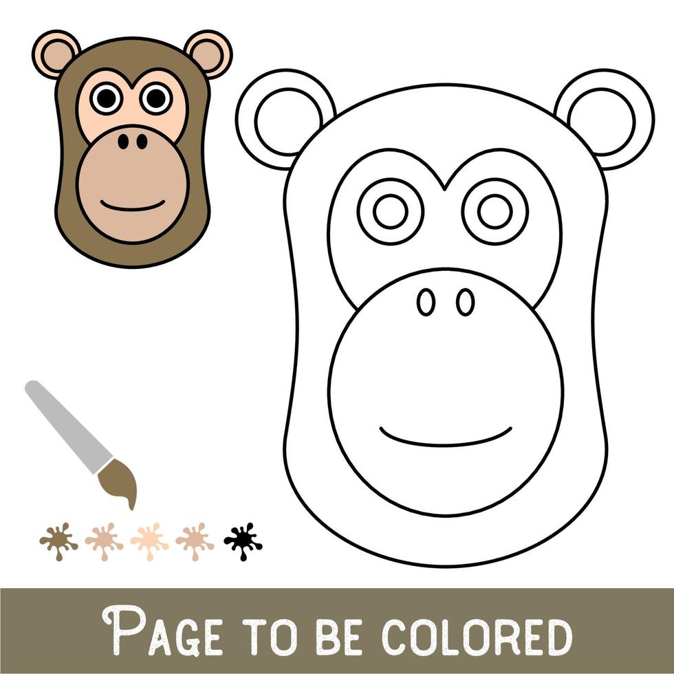 divertente faccia di babbuino da colorare, il libro da colorare per bambini in età prescolare con un livello di gioco educativo facile. vettore