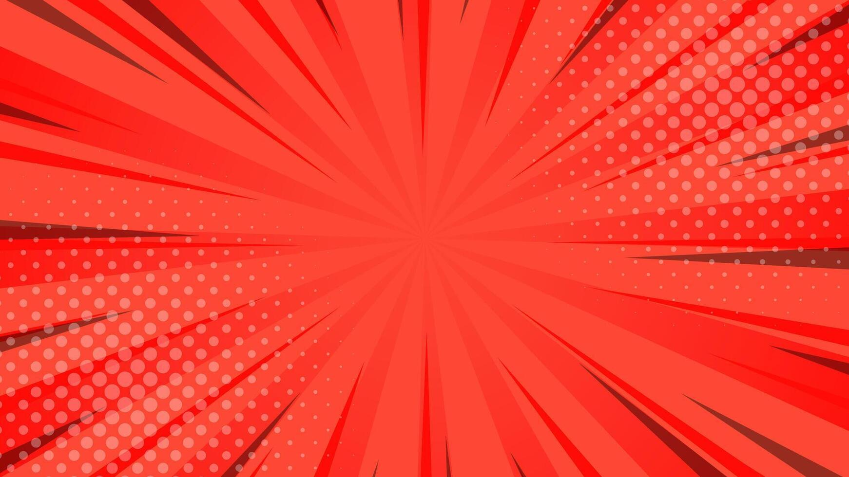 rosso pop arte comico sunburst effetto sfondo con mezzitoni. cartone animato astratto vettore sfondo. adatto per modelli, i saldi striscioni, eventi, Annunci, ragnatela, e pagine