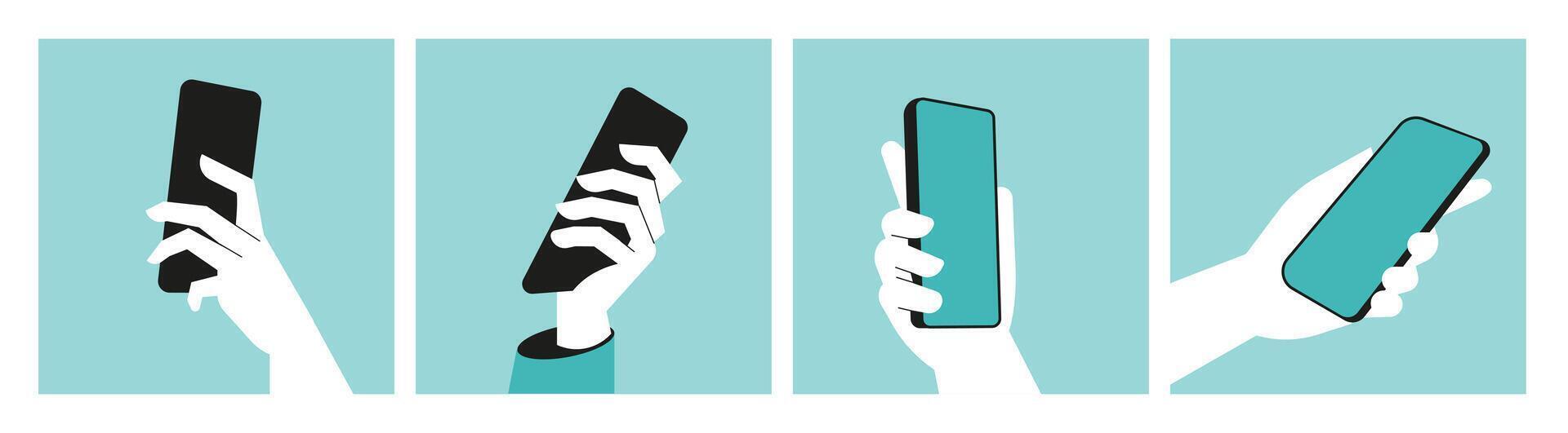 smartphone. impostato di vettore illustrazioni di comunicazione, mobile app, smartphone Servizi. creativo concetti per ragnatela striscione, sociale media striscione, attività commerciale presentazione, marketing Materiale.