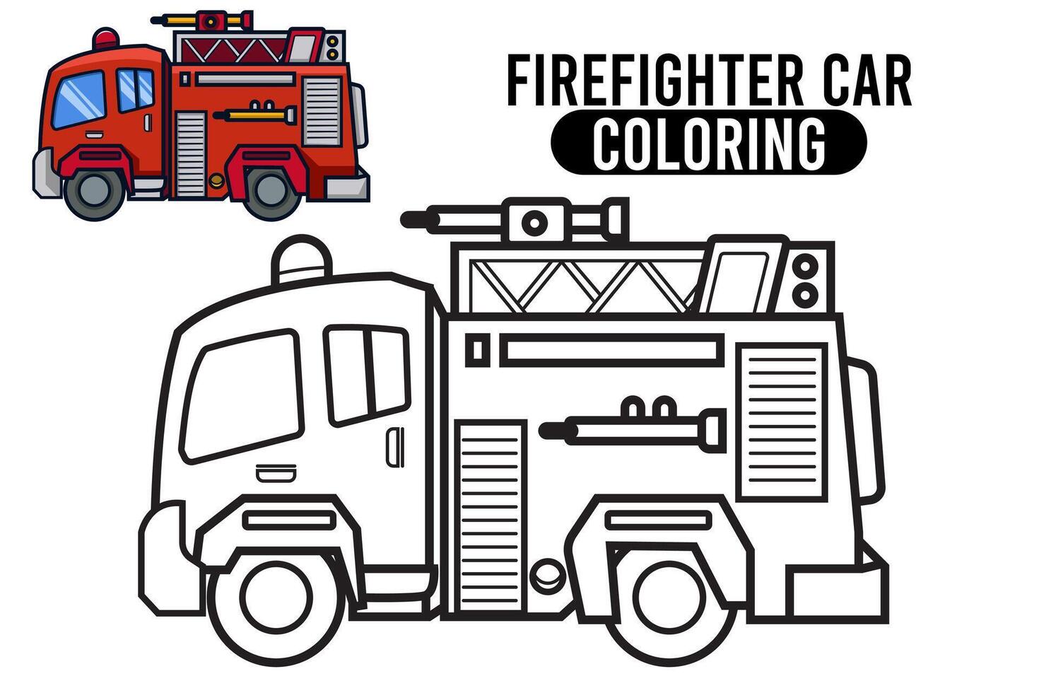 colorazione pagina schema di cartone animato fuoco combattente camion. professionale trasporto. colorazione libro per bambini. schema vettore illustrazione isolato su bianca