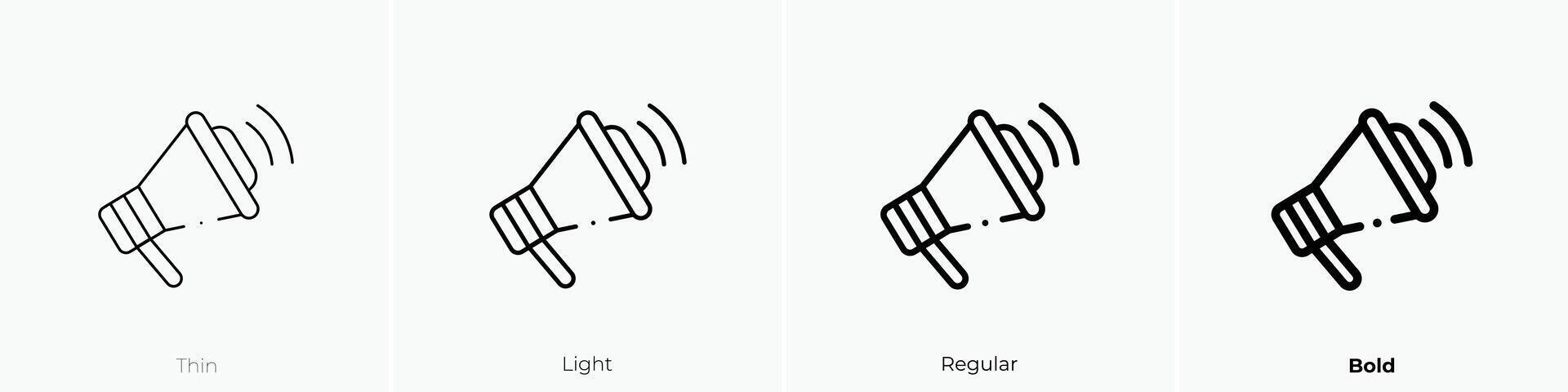 megafono icona. sottile, luce, regolare e grassetto stile design isolato su bianca sfondo vettore