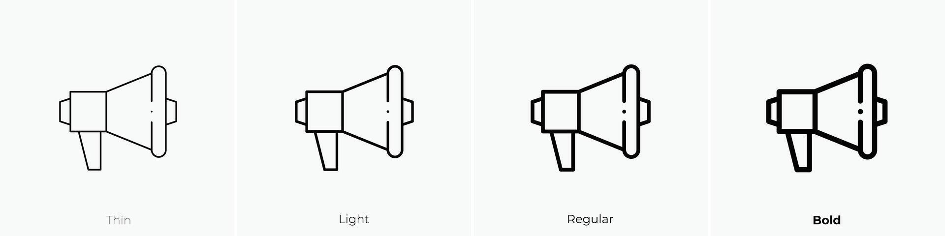 megafono icona. sottile, luce, regolare e grassetto stile design isolato su bianca sfondo vettore