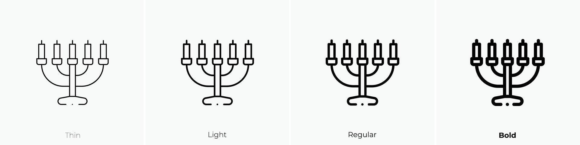 menorah icona. sottile, luce, regolare e grassetto stile design isolato su bianca sfondo vettore