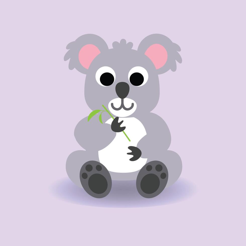 bambino koala cartone animato. vettore illustrazione. contento carino koala mangiare foglia ramo.alfabeto animale concetto