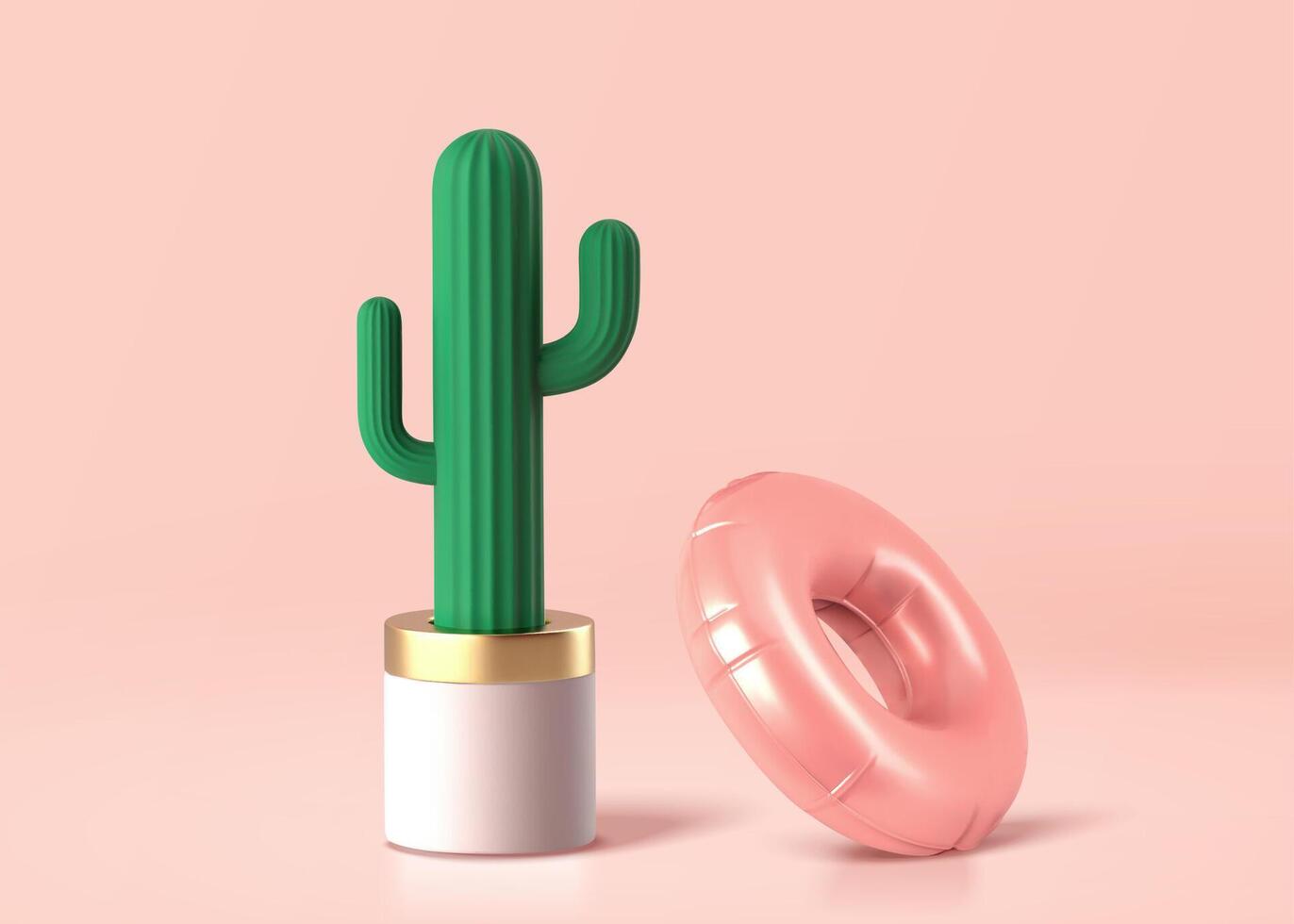 3d cactus pentola e rosa nuoto squillo. carino estate moda elementi isolato su rosa sfondo. vettore
