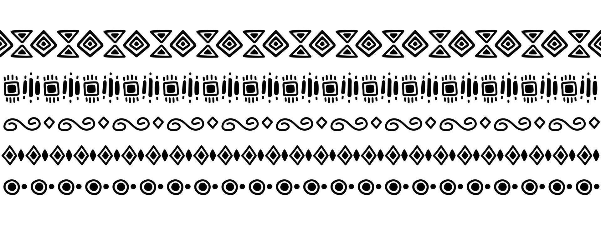 etnico tradizionale simboli con nero e bianca. mano disegnato scarabocchio stile. geometrico forme per Stampa e capi di abbigliamento vettore