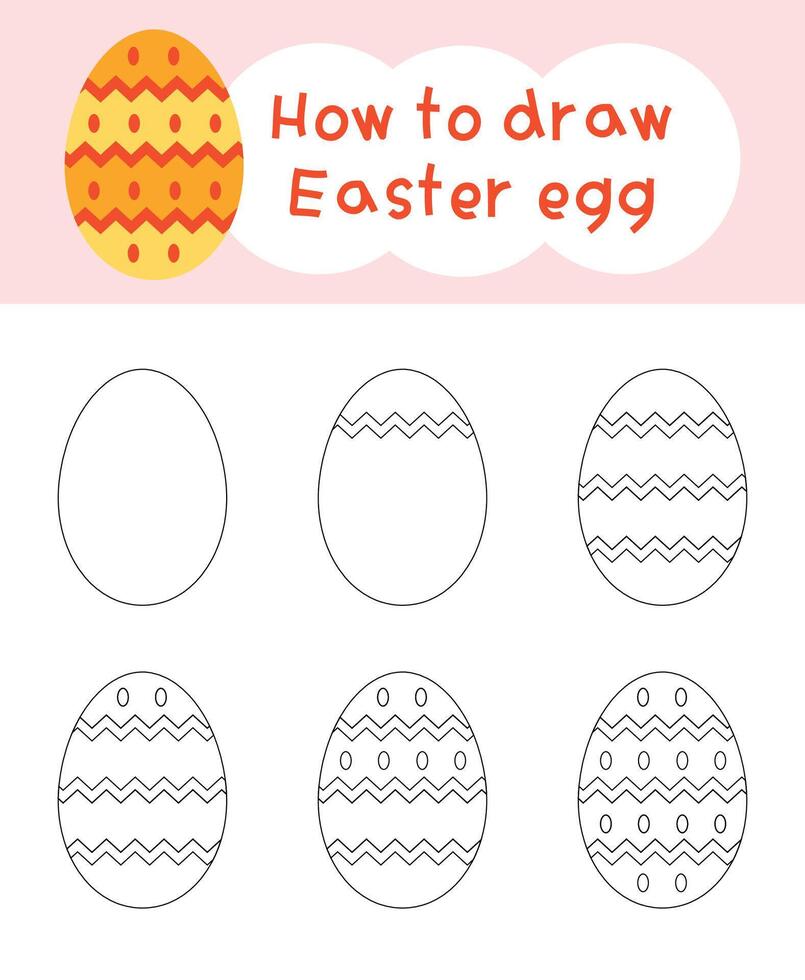 Come per disegnare Pasqua uovo cartone animato passo di passo per ragazzo prenotare, molla, colorazione libro e formazione scolastica vettore