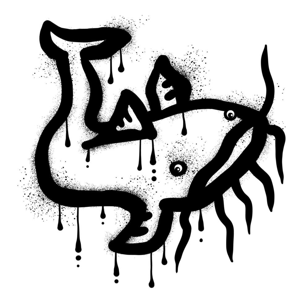 pesce gatto graffiti disegnato con nero spray dipingere arte vettore