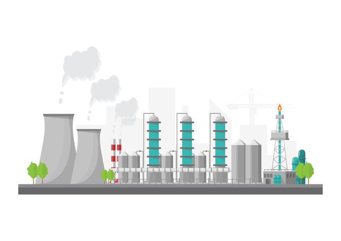 Fabbrica industriale in uno stile piano. Vettore e illustrazione della costruzione di produzione