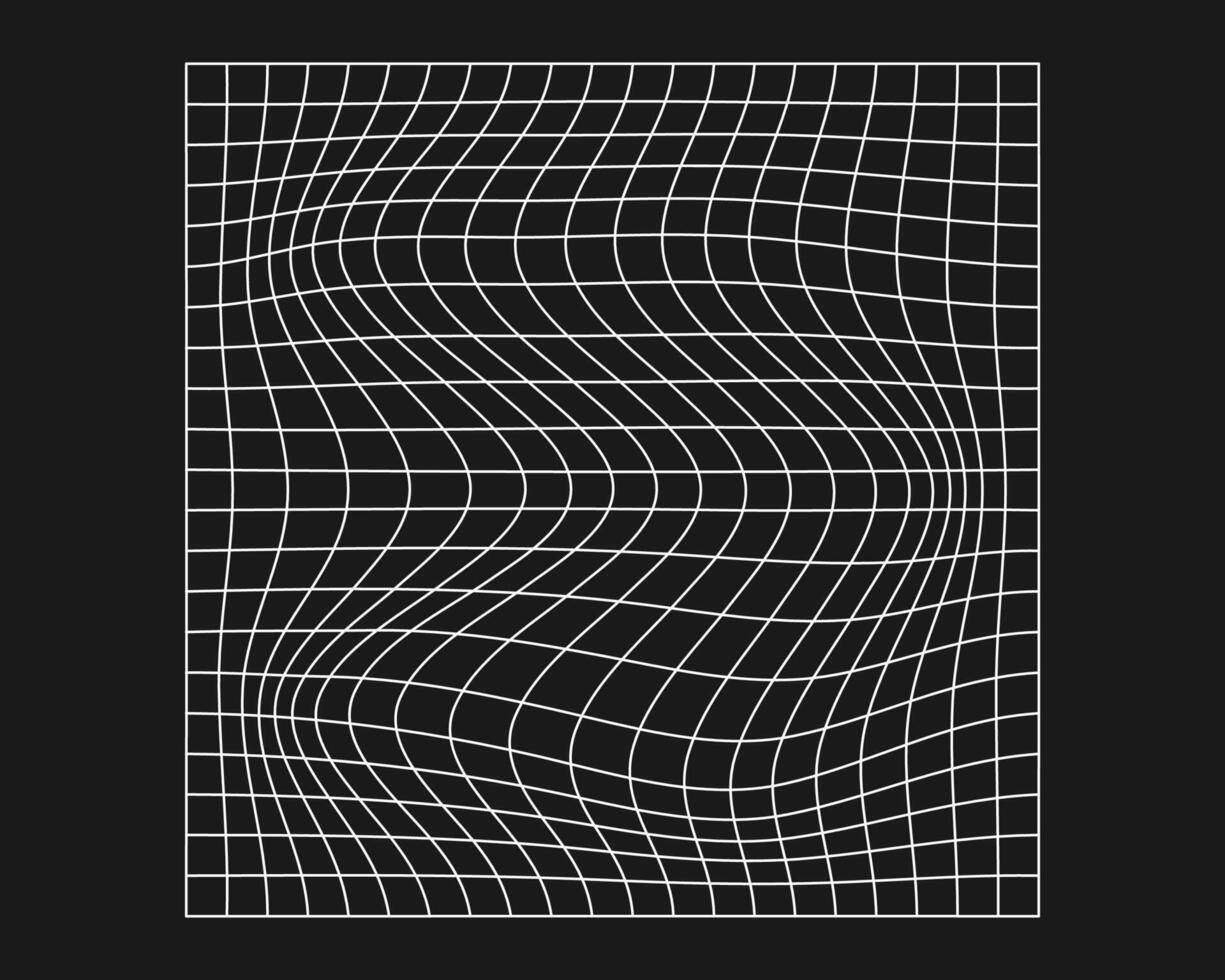 distorto informatica griglia. cyberpunk geometria elemento y2k stile. isolato bianca maglia su nero sfondo. vettore moda illustrazione.