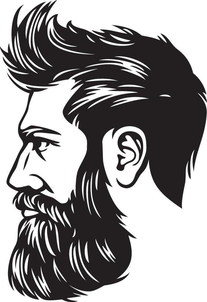 fricchettone moda uomo con capelli e barba. nero e bianca. vettore illustrazione.