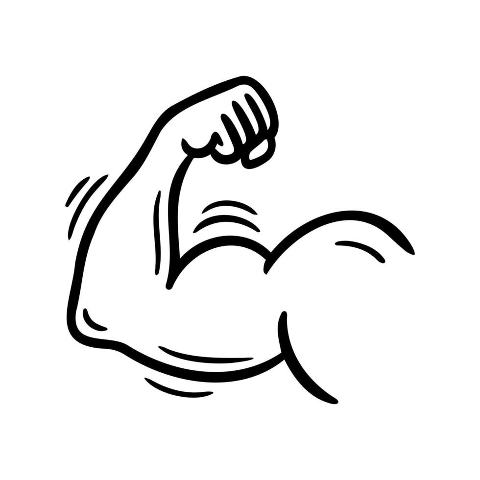 bodybuilder bicipite muscolo forte braccio, mano disegnato scarabocchio icona vettore