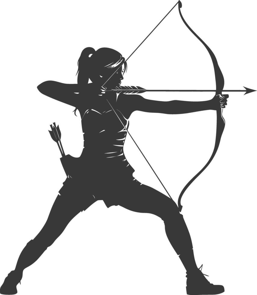 ai generato silhouette donna tiro con l'arco atleta nel azione pieno corpo nero colore solo vettore