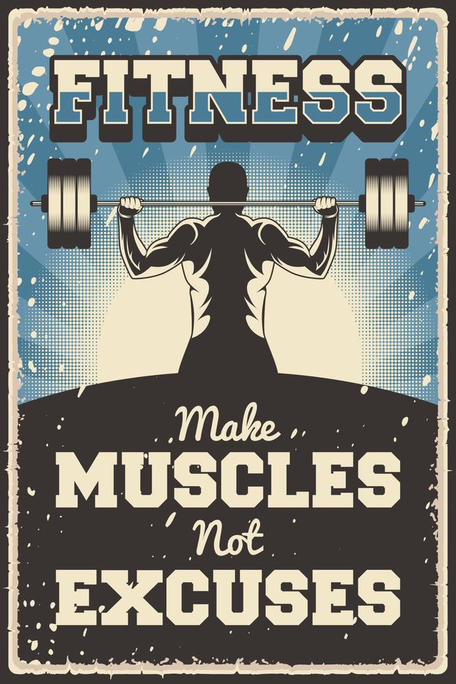 retro illustrazione vintage grafica vettoriale di sollevamento pesi fitness adatto per poster o segnaletica in legno