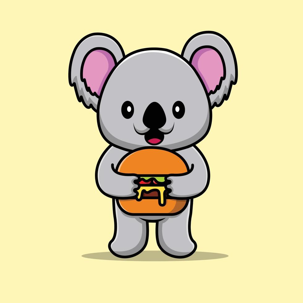 simpatico koala che tiene illustrazione di hamburger vettore