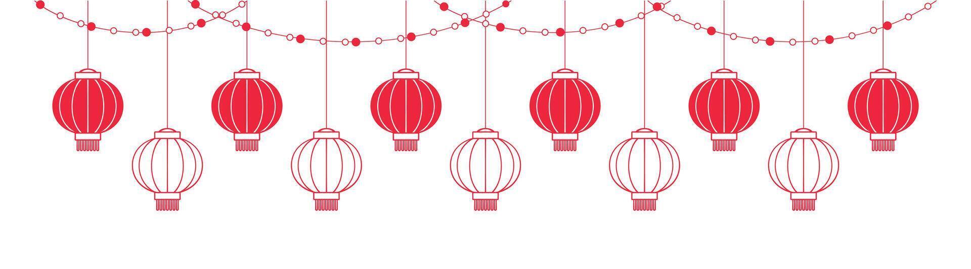 sospeso Cinese nuovo anno lanterne bandiera confine, lunare nuovo anno e metà autunno Festival grafico vettore