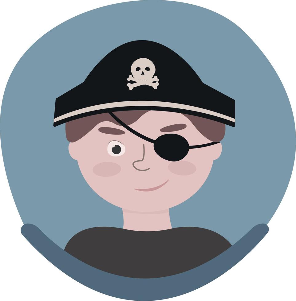un ragazzo con cappello da pirata su sfondo blu vettore
