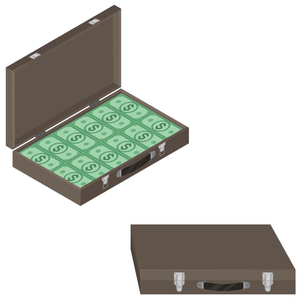 valigetta di soldi in isometrica vettore