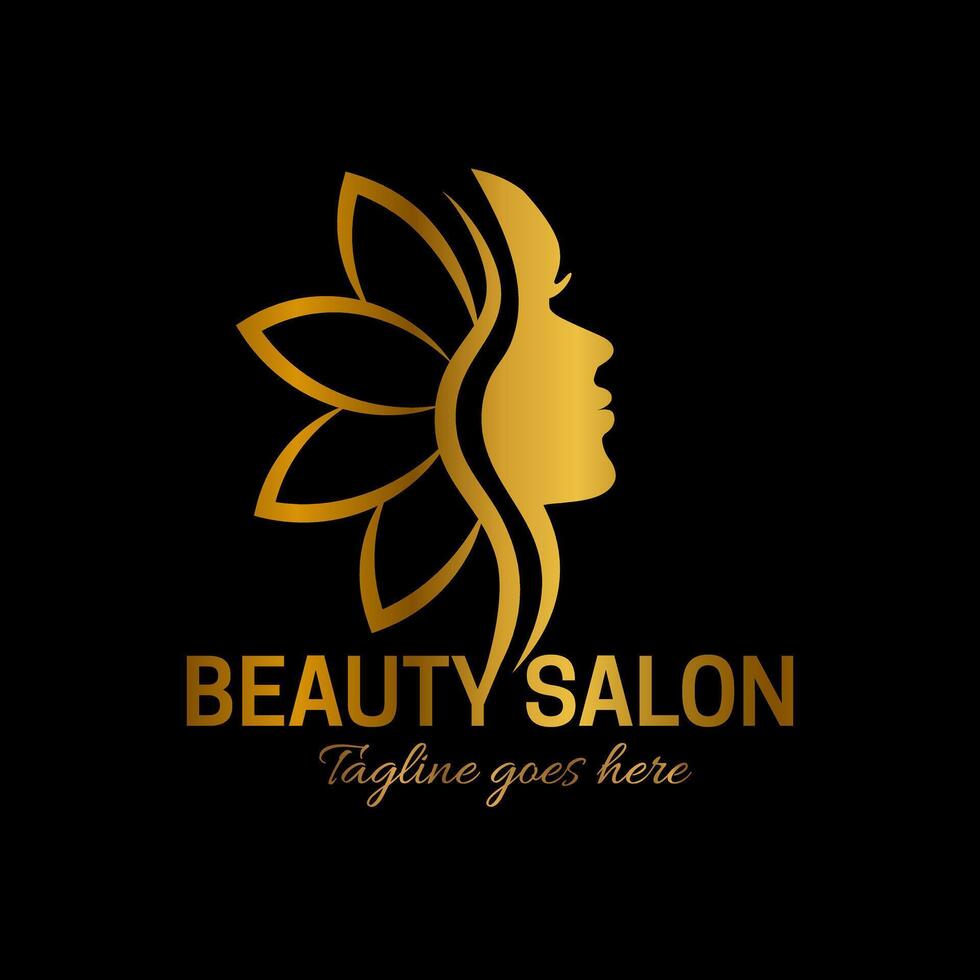 oro bellezza salone logo design oro su nero sfondo vettore