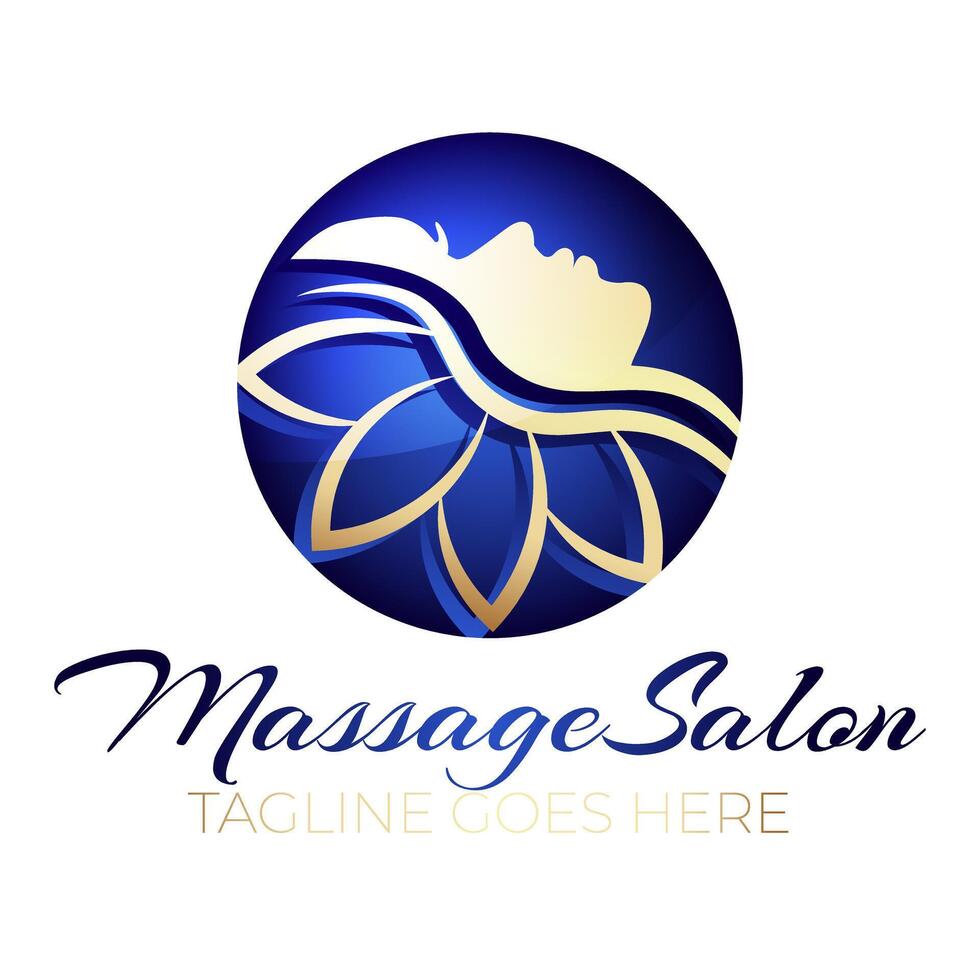 massaggio salone logo design oro su blu sfondo vettore