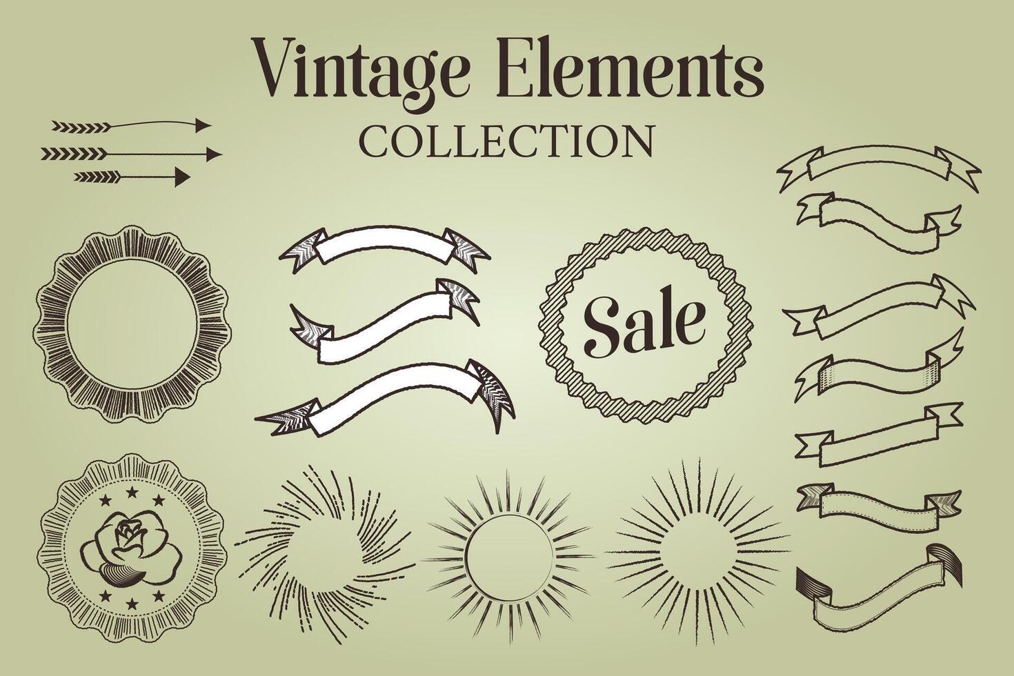 Vintage ▾ elementi collezione di vendita distintivi, nastri, etichette, frecce, sole raggi vettore