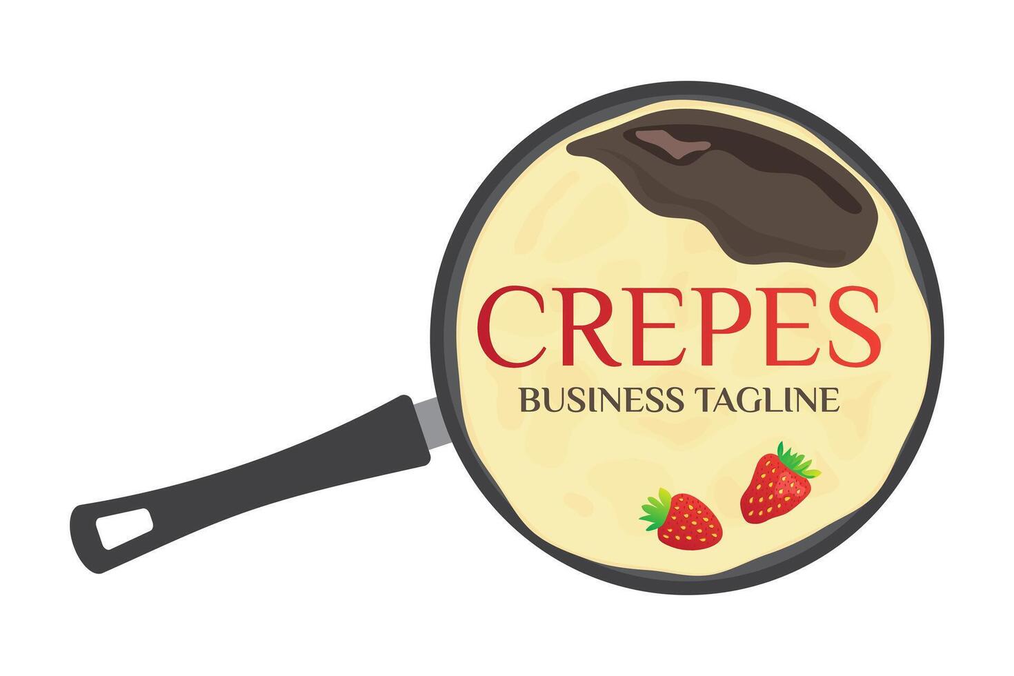 crepes o Pancakes nel crespo padella logo con fragole vettore