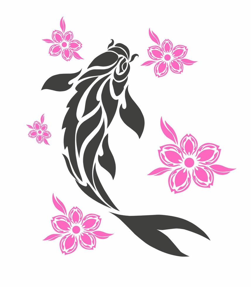 illustrazione vettore grafica di tribale arte design di koi pesce con ciliegia fiori