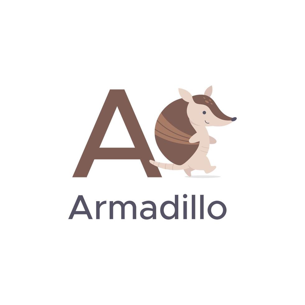 armadillo a partire dal lettera un, apprendimento inglese alfabeto cartone animato per bambini vettore illustrazione