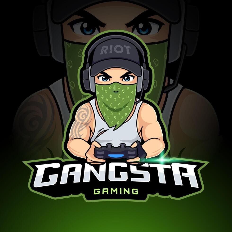 gangster gamer tipo con maschera esport portafortuna logo vettore