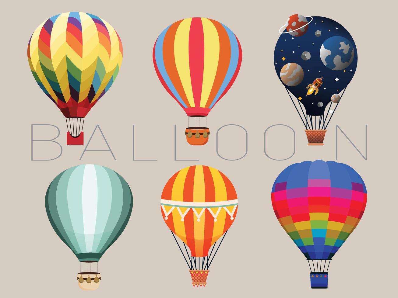 impostato di caldo aria palloncini nel il cielo vettore. illustrazione di palloncini di vario colori. vettore