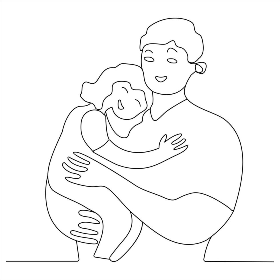 continuo singolo linea arte disegno di figlio e il suo padre concetto Il padre di giorno schema vettore illustrazione