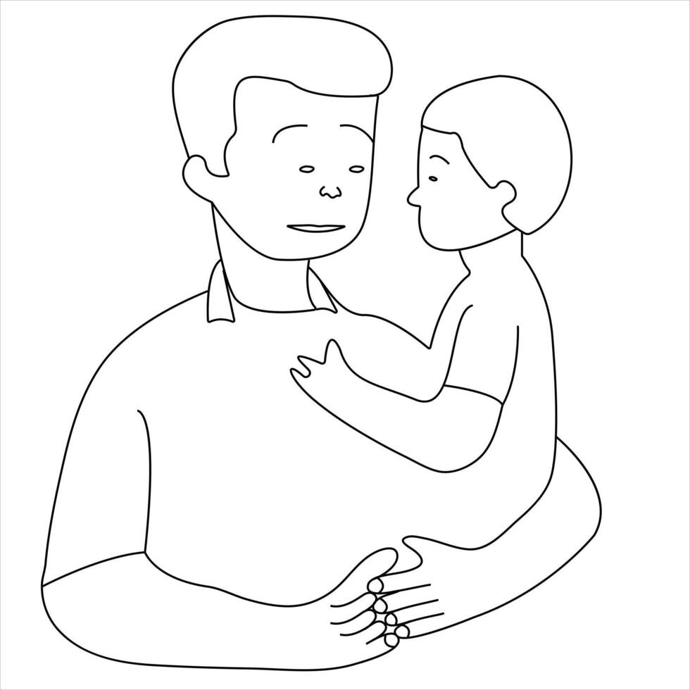 continuo singolo linea arte disegno di figlio e il suo padre concetto Il padre di giorno schema vettore illustrazione