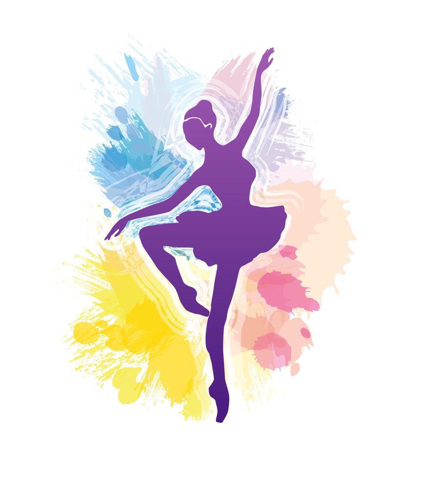 balletto allenarsi pubblicità concetto. vettore silhouette di ballerina con passe e allonge posizione. acquerello stile sfondo. gli sport o danza club pubblicità modello. balletto ballerino illustrazione