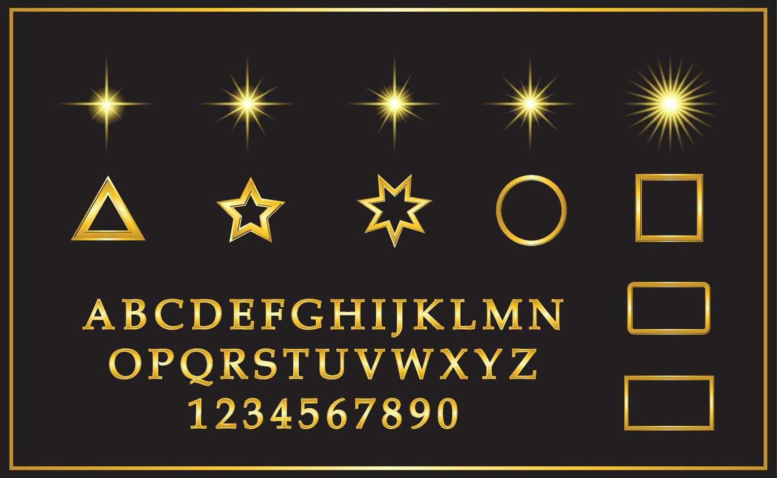 set di icone luce stellare, forma e testo con colore dorato vettore