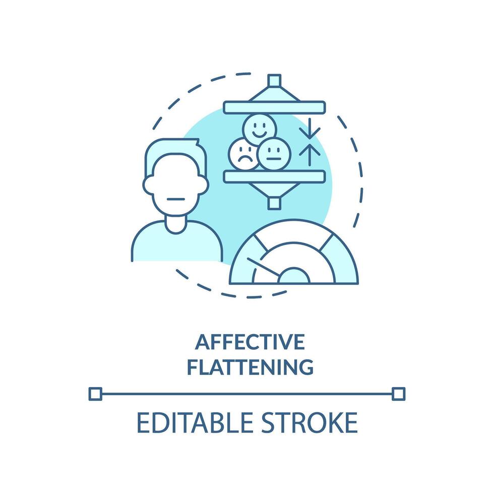 affettivo appiattimento morbido blu concetto icona. schizofrenia sintomo. il giro forma linea illustrazione. astratto idea. grafico design. facile per uso nel infografica, presentazione, opuscolo, opuscolo vettore