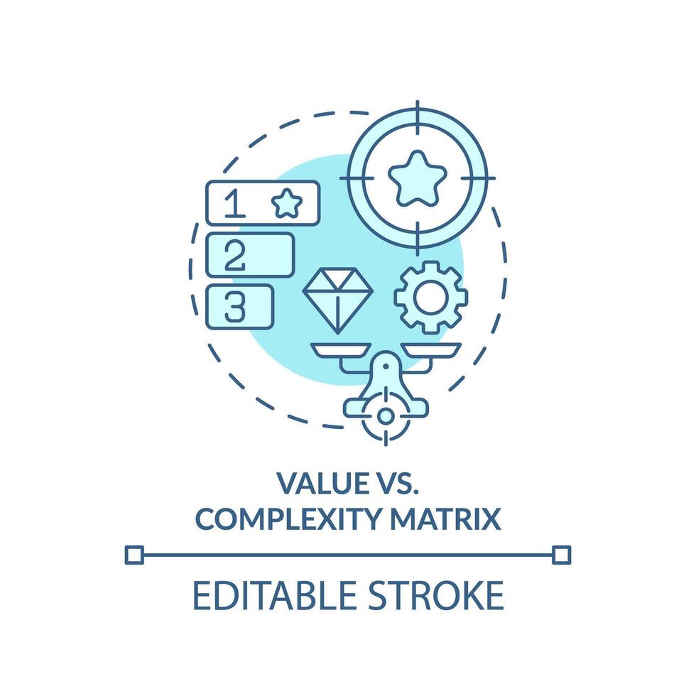 valore vs complessità morbido blu concetto icona. progetto gestione. il giro forma linea illustrazione. astratto idea. grafico design. facile per uso nel infografica, promozionale Materiale, articolo, blog inviare vettore