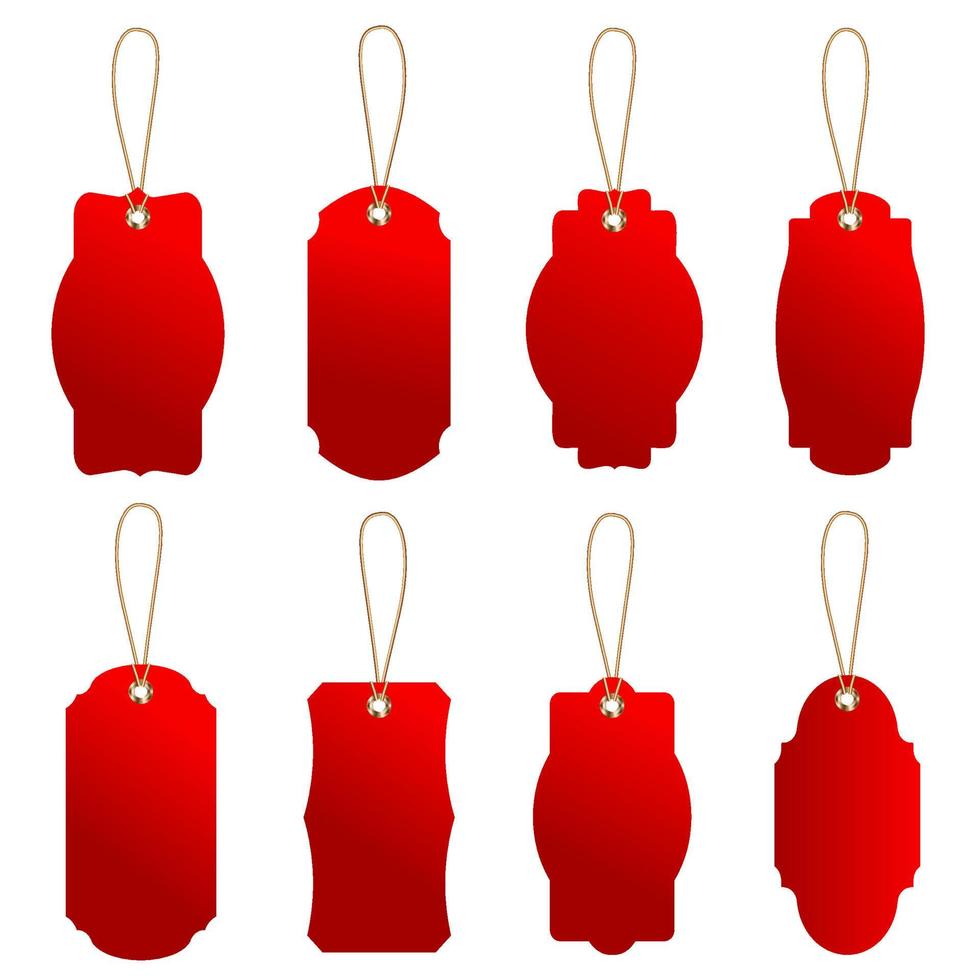 set di etichette rosse per il prezzo o per il bagaglio di forme vintage con corda. vettore