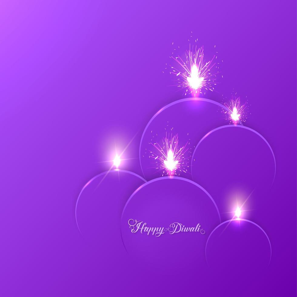 felice "Diwali. grafica su carta del design indiano della lampada a olio diya. la festa delle luci. illustrazione vettoriale sfondo viola