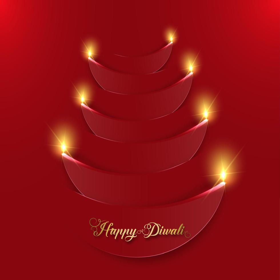 felice "Diwali. grafica su carta del design indiano della lampada a olio diya. la festa delle luci. illustrazione vettoriale sfondo rosso