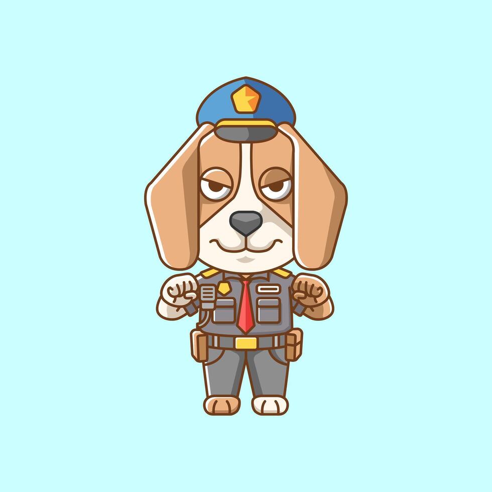 carino cane polizia ufficiale uniforme cartone animato animale personaggio portafortuna icona piatto stile illustrazione concetto vettore