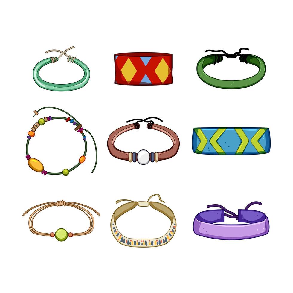 hippie amicizia bracciali impostato cartone animato vettore illustrazione