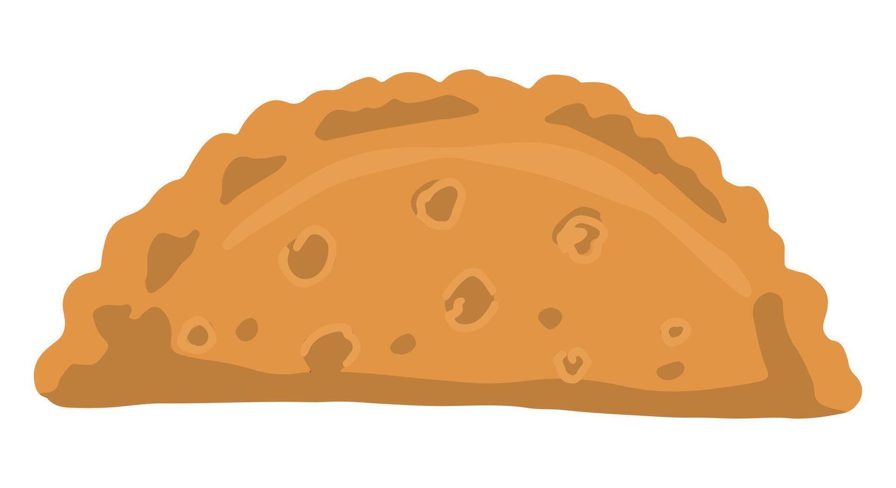 cheburek, Pasticcino empanada, tradizionale cucina. fritte torta con ripieno, veloce cibo singolo scarabocchio. mano disegnato vettore illustrazione nel piatto stile. cartone animato clipart isolato su bianca sfondo.