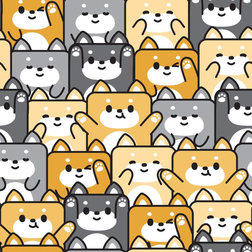 ripetere.senza soluzione di continuità modello di carino shiba inu cane vario pose nel piazza forma sfondo.giapponese animale domestico animale personaggio cartone animato design.stampa schermo.baby grafica.abbigliamento.kawaii.vettore.illustrazione. vettore