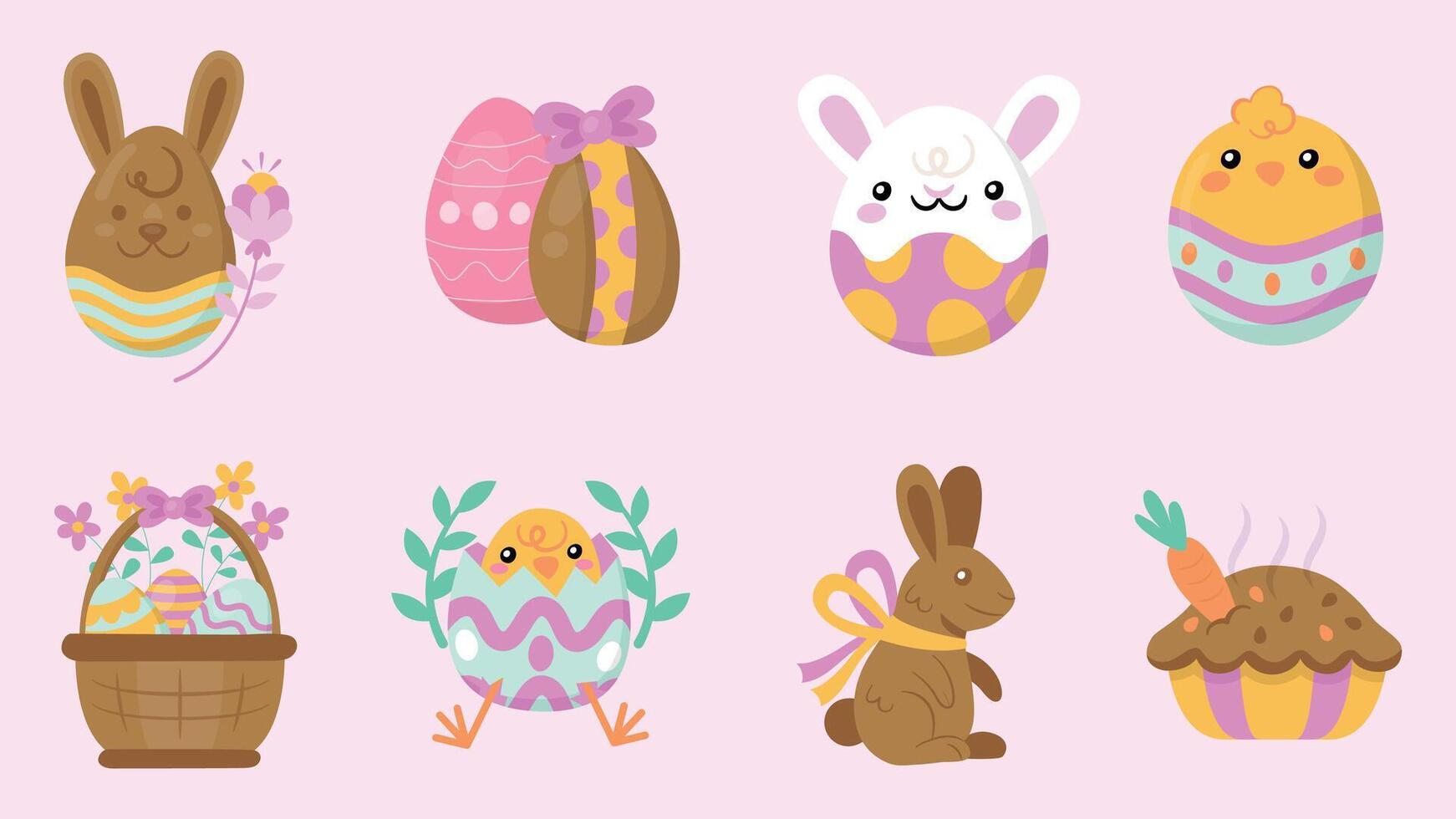 Pasqua uova con realistico ornamenti. vettore contento estere icone impostato