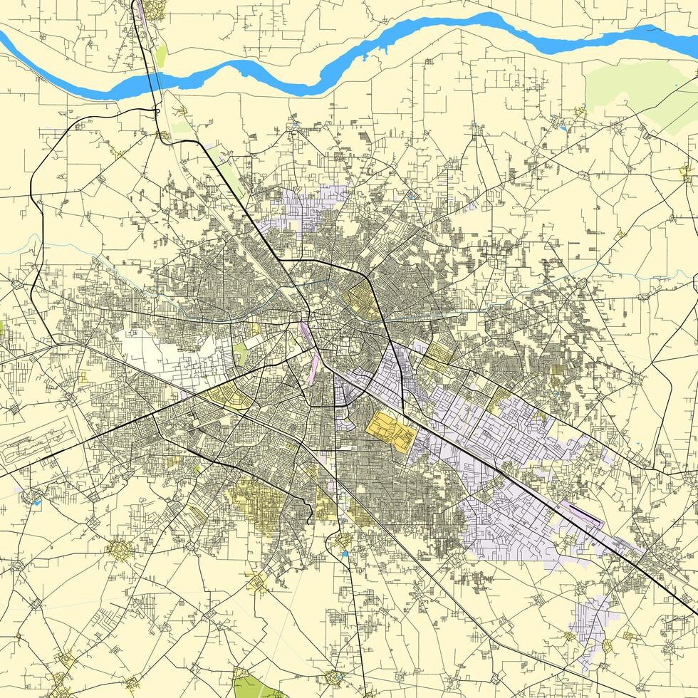 città carta geografica di Ludhiana, punjab, India vettore