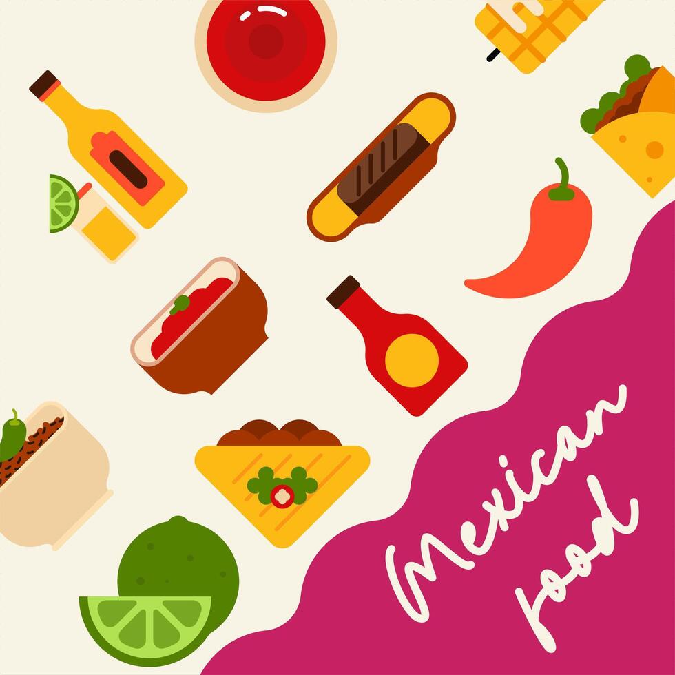 piatto messicano cibo illustrazione sfondo con cibo icone vettore